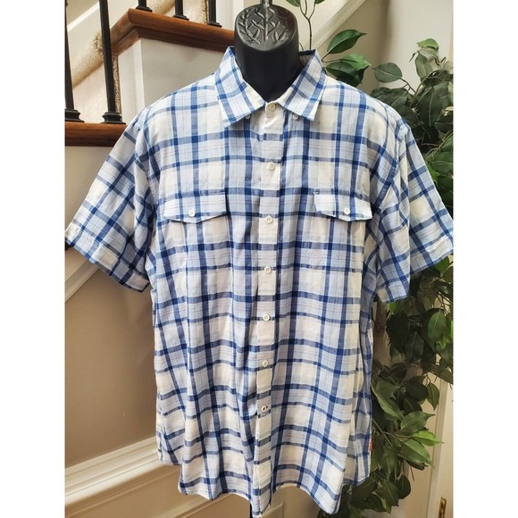 Izod Men's White & Blue Cotton Collared Half Sleeve Casual Button Down Shirt 2XL - Picture 2 of 12